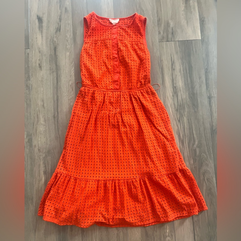 $168 Anthropologie Melloday Orange Ruffle Eyelet Dress Size XS